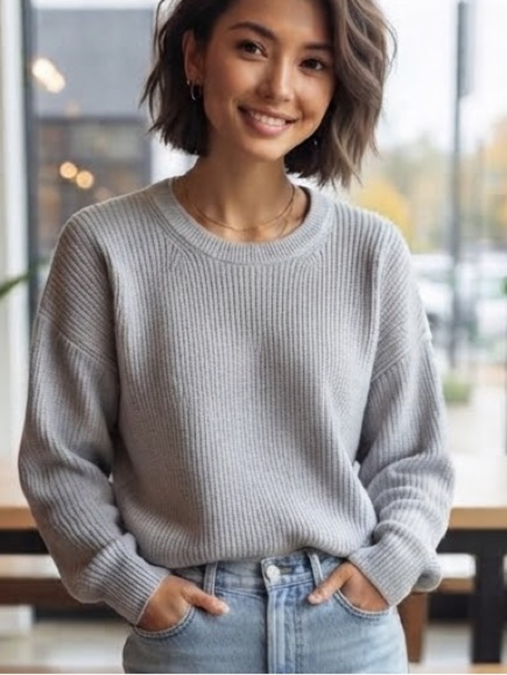 GAP 100% Cotton Ribbed Crewneck Minimalist Coastal Grandma Sweater